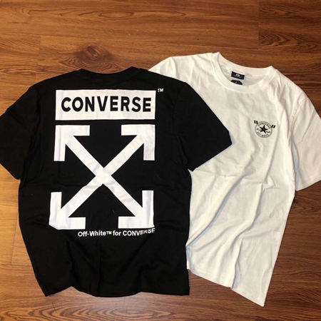 コンバース x オフホワイト 個性黒 Tシャツ