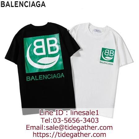 Balenciaga グリーンロゴ英字プリントTシャツ