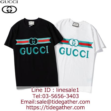 Gucci 英字ロゴ刺繍的丸襟半袖