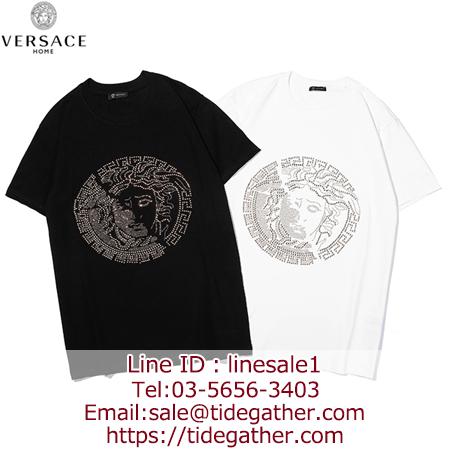 Versace メドゥーサプリントラインストーン付きTシャツ
